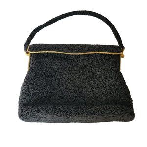 Vintage Elsie Tu Hong Kong Beaded Black Purse With Gold Hardware